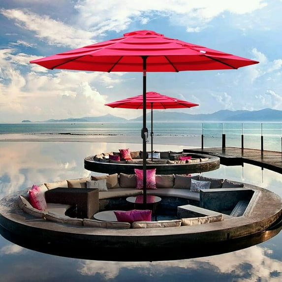 Abble Outdoor 9ft Patio 4 Tier Fashion Umbrella with Crank and Tilt - Red