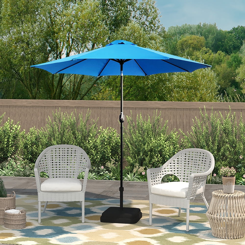 Kool Outdoor 9ft Patio Umbrella with Crank Handle and Push Button Tilt, Outdoor Market Umbrella with 8 Ribs - Aqua