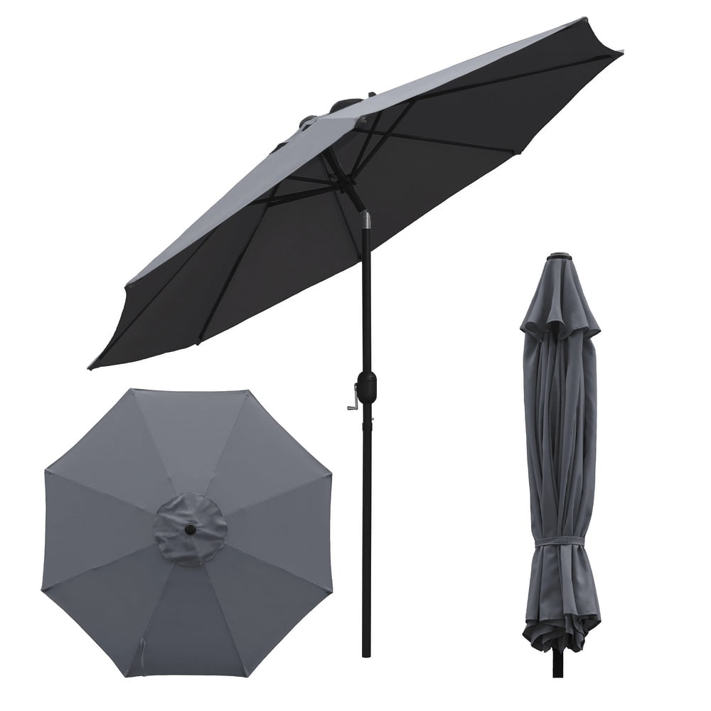 Abble Outdoor 9ft Patio Umbrella with Crank Handle and Push Button Tilt, Outdoor Market Umbrella with 8 Ribs for Garden, Deck, Backyard, Pool, Dark Gray