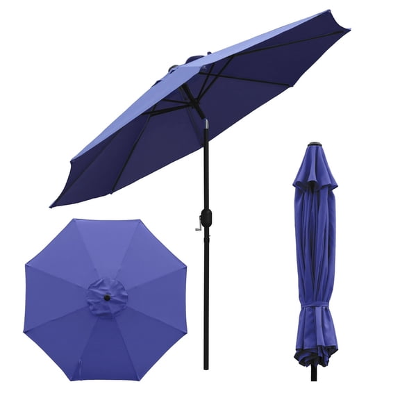 Abble Outdoor 9ft Patio Umbrella with Crank Handle and Push Button Tilt, Outdoor Market Umbrella with 8 Ribs for Garden, Deck, Backyard, Pool, Navy Blue