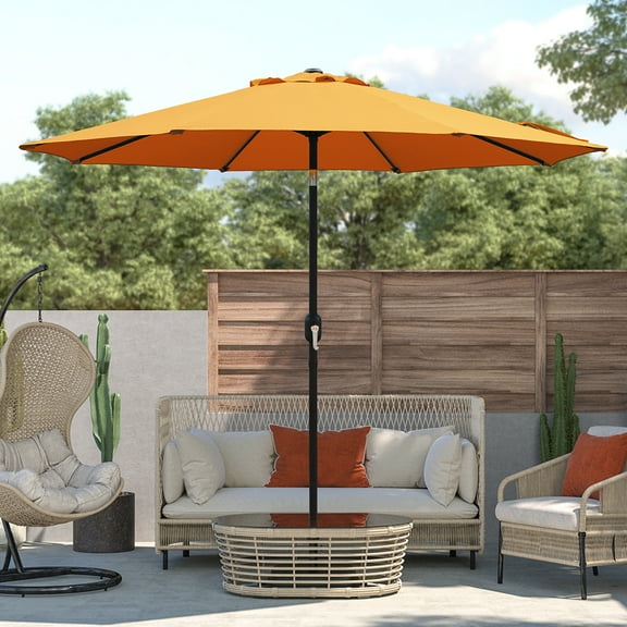 Kool Outdoor 9ft Patio Umbrella with Crank Handle and Push Button Tilt, Outdoor Market Umbrella with 8 Ribs - Orange