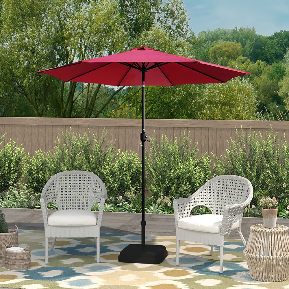 Kool Outdoor 9ft Patio Umbrella with Crank Handle and Push Button Tilt, Outdoor Market Umbrella with 8 Ribs - Red