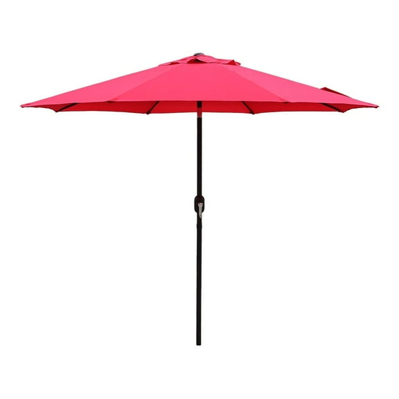 Abble Outdoor 9ft Patio Umbrella with Crank Handle and Push Button Tilt, Outdoor Market Umbrella with 8 Ribs for Garden, Deck, Backyard, Pool, Red