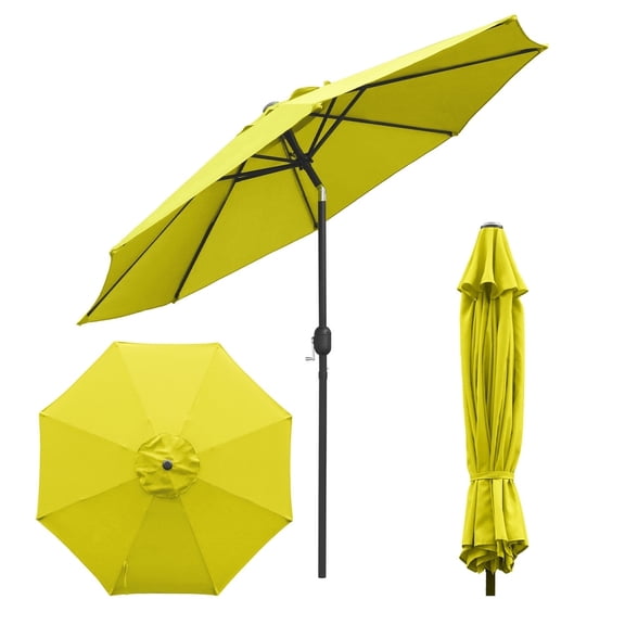 Abble Outdoor 9ft Patio Umbrella with Crank Handle and Push Button Tilt, Outdoor Market Umbrella with 8 Ribs for Garden, Deck, Backyard, Pool, Yellow