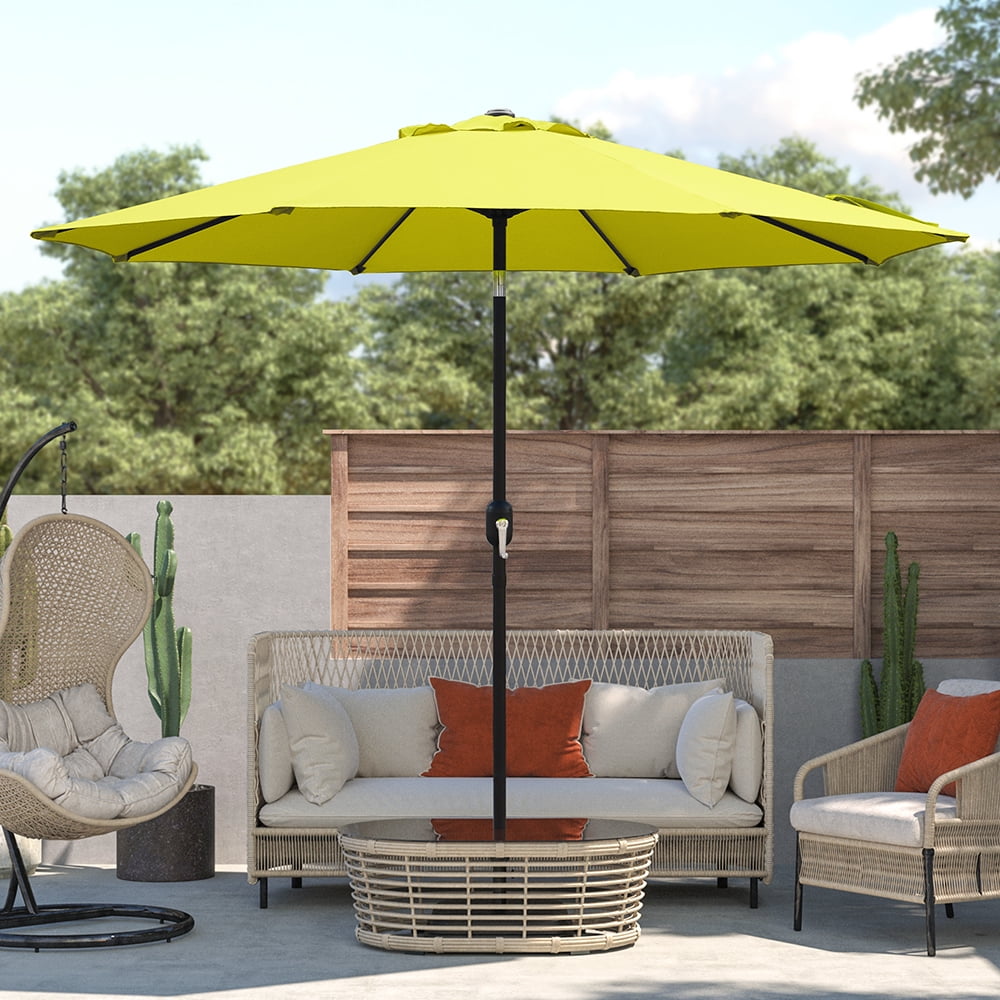 Kool Outdoor 9ft Patio Umbrella with Crank Handle and Push Button Tilt, Outdoor Market Umbrella with 8 Ribs - Yellow