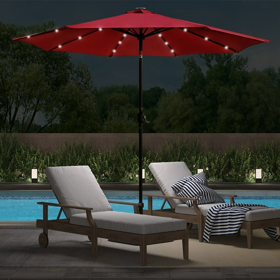 Abble Outdoor 9ft Solar LED Lighted Patio Umbrella with Crank and Tilt - Red