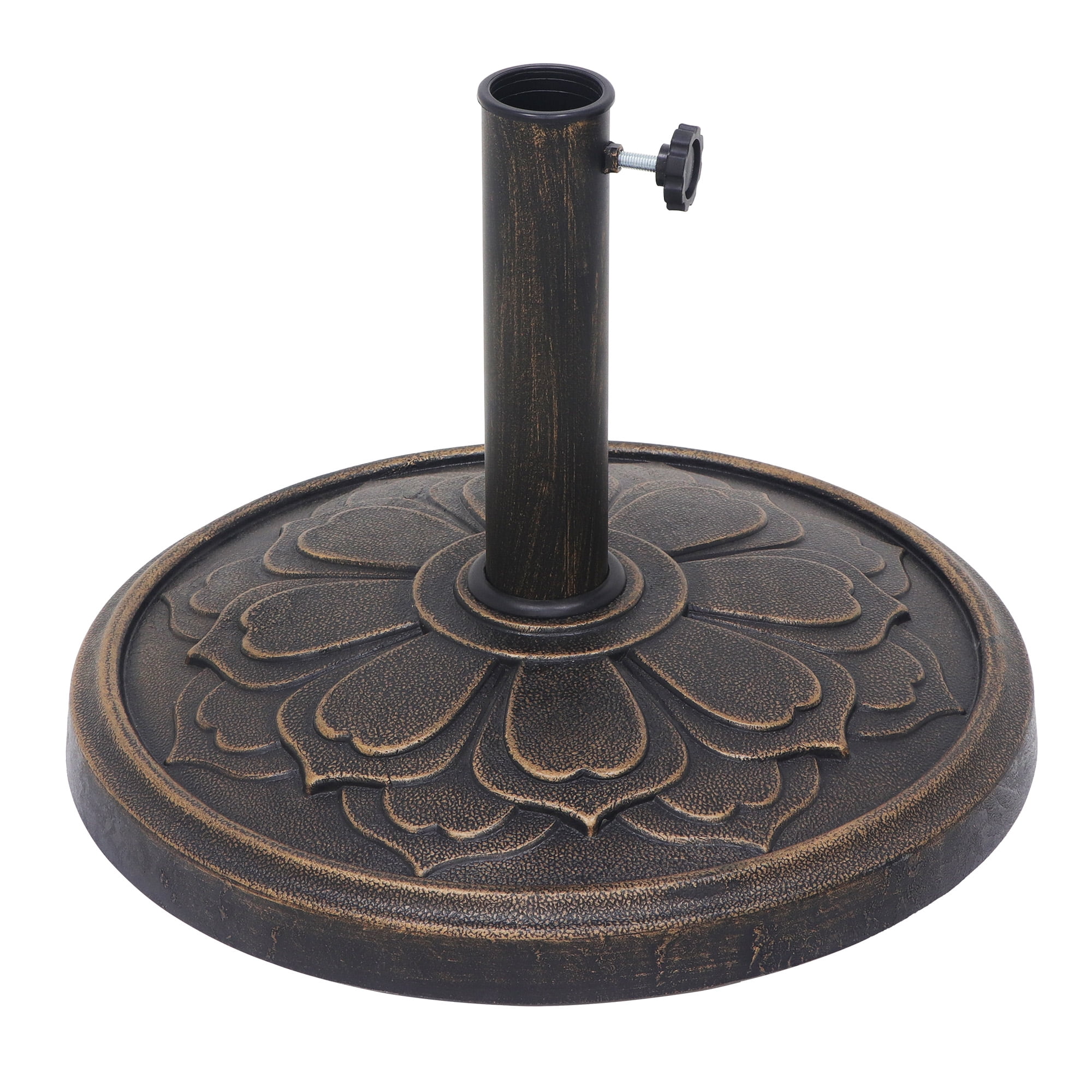 Abble 27 lbs. Lotus Design Umbrella Base Outdoor Market Umbrella Stand for Patio, Garden, Backyard, Poolside in Antique Bronze