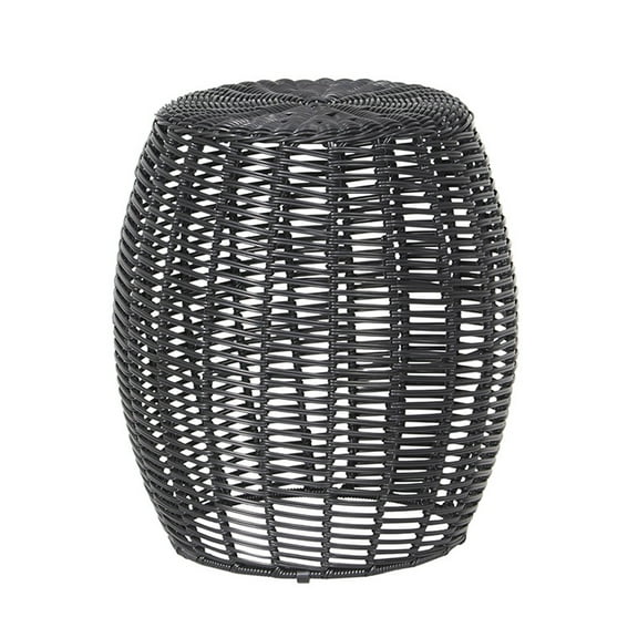 Abble Patio Side Table, Wicker Small Round Metal End Table, Rattan Accent Table for Outside Garden Stool, Outdoor Ottoman - Black