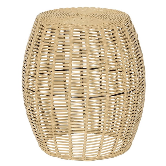 Abble Patio Side Table, Wicker Small Round Metal End Table, Rattan Accent Table for Outside Garden Stool, Outdoor Ottoman - Beige