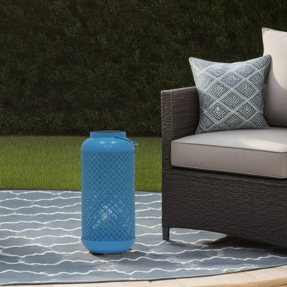 Abble Outdoor Solar Lantern Light Metal Decorative Light Patio Garden Lantern with Hollowed-Out Design Hanging Lantern- Aqua