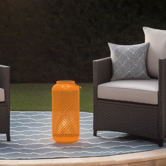 Abble Outdoor Solar Lantern Light Metal Decorative Light Patio Garden Lantern with Hollowed-Out Design Hanging Lantern - Tangelo