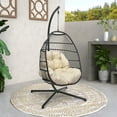 Abble Outdoor Wicker Hanging Basket Swing Chair with Cushion and Stand Black & Beige