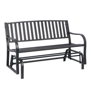 Abble Outdoor Metal Glider Bench, 2 Person Patio Swing Gliding Bench, Heavy-Duty Weather Resistant Steel Porch Glider Chair with Curved Armrest for Backyard, Garden, Lawn, Courtyard, Black