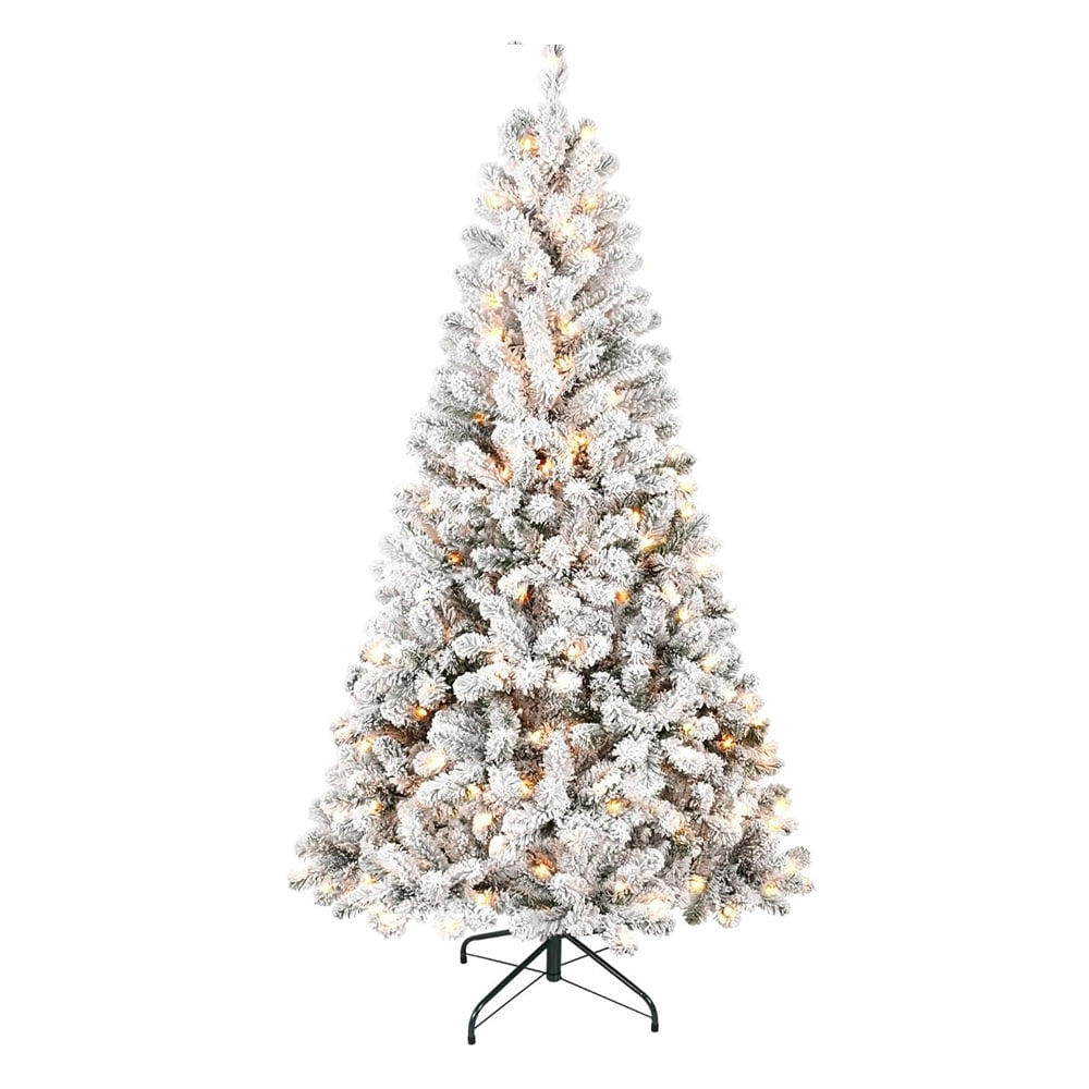 Abble 6 ft Pre-Lit Premium Snow Flocked Hinged Artificial Christmas Tree with 400 Warm White LED Lights