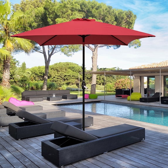 Abble Red Rectangular Patio Umbrella, Cast Aluminum Crank and Alloy Tilt