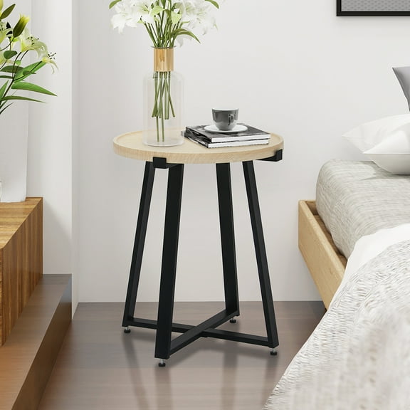 Abble Round Manufactured Wood End Table, Oak