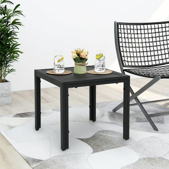 Abble Square Steel End Table, Black