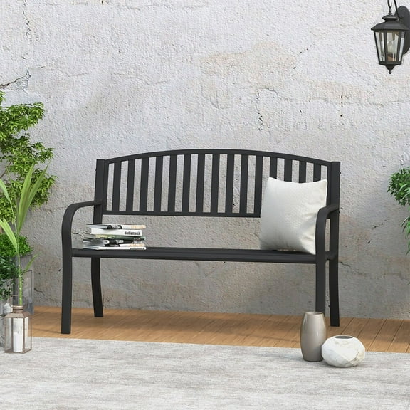 Abble Stainless Steel Weather Resistant Garden Bench, Black