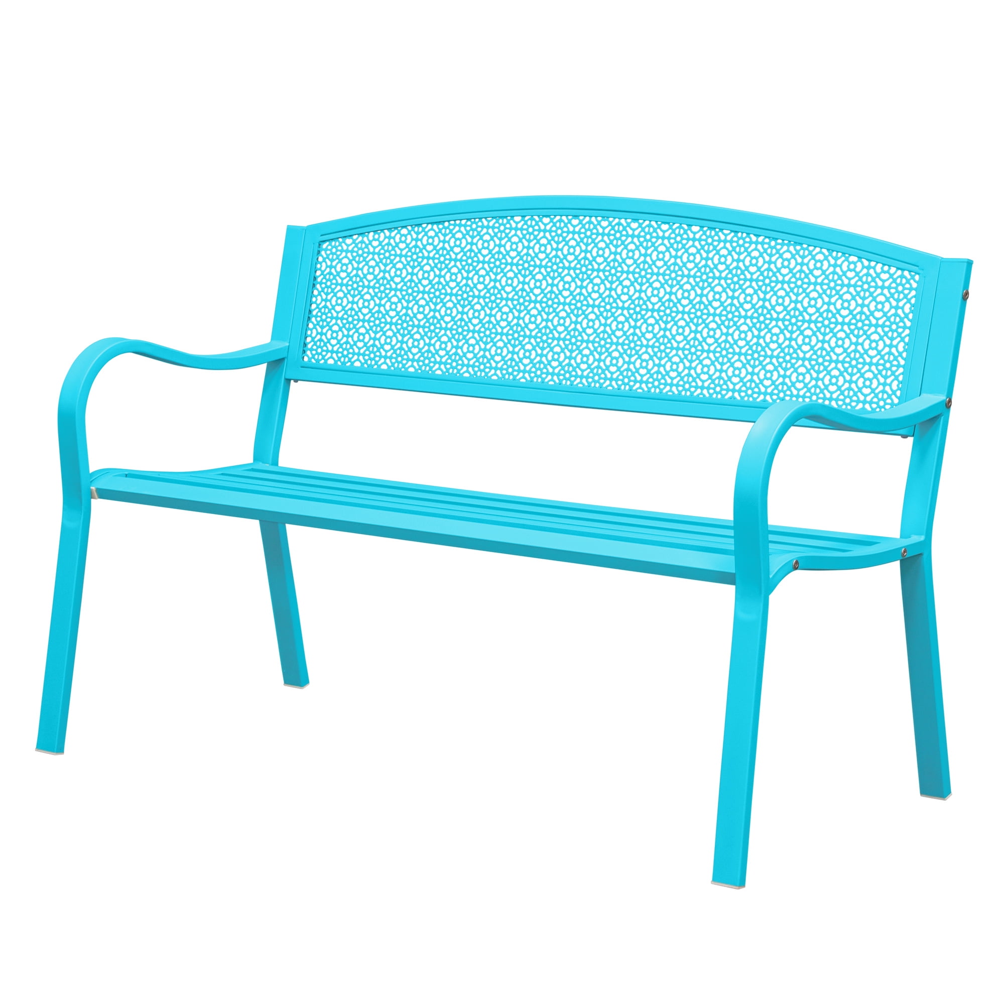 Kool 49in Outdoor Metal Garden Bench Steel Slat Patio Loveseat Park Bench for Porch Yard Lawn Patio Bench, Blue