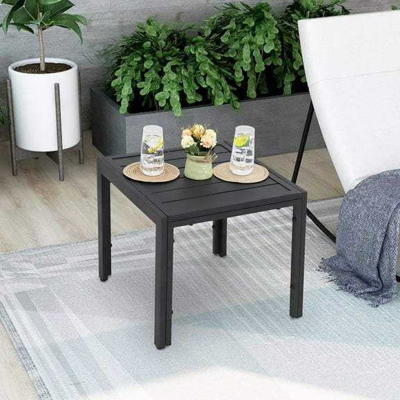 Abble Steel Slat End Table, Black