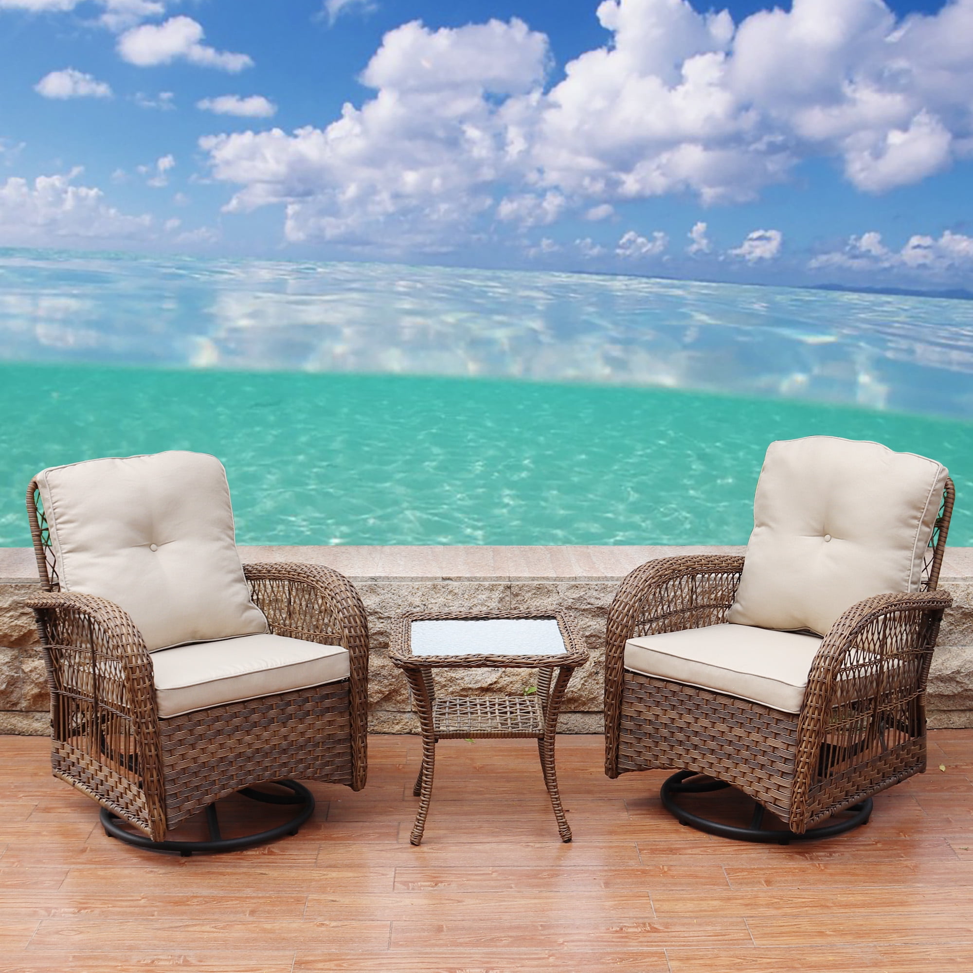 Abble Swivel Conversation Piece Rattan Seating Group Set with