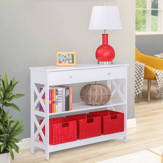 Abble Traditional Wood 3-Tier Rectangle Console Table, White