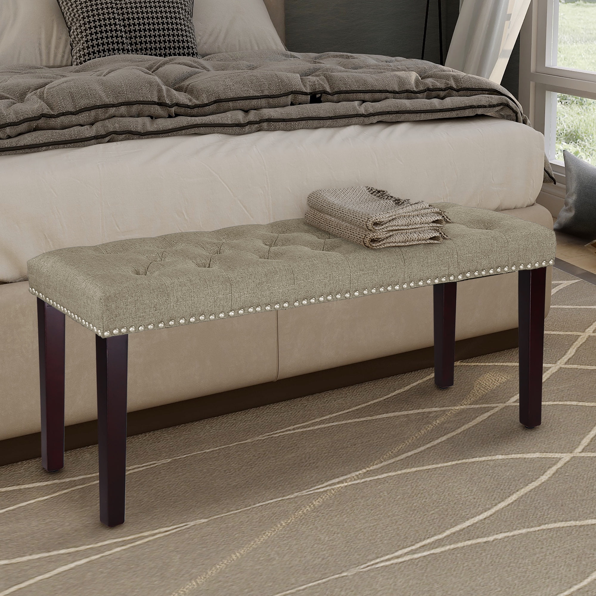 Abble Upholstered Bench Button-Tufted Seat