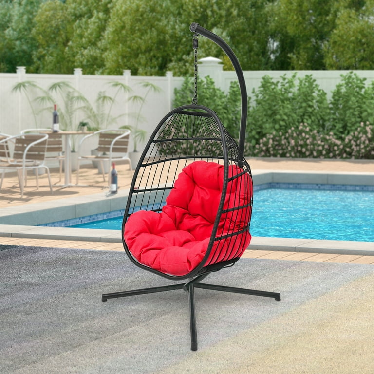 Abble Wicker Hanging Chair Cushion and Stand Red/Black