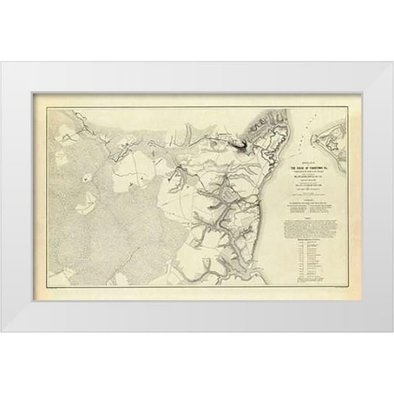 Abbot, Henry L. 24x17 White Modern Wood Framed Museum Art Print Titled - Civil War - Official Plan of The Siege of Yorktown Virginia, 1862