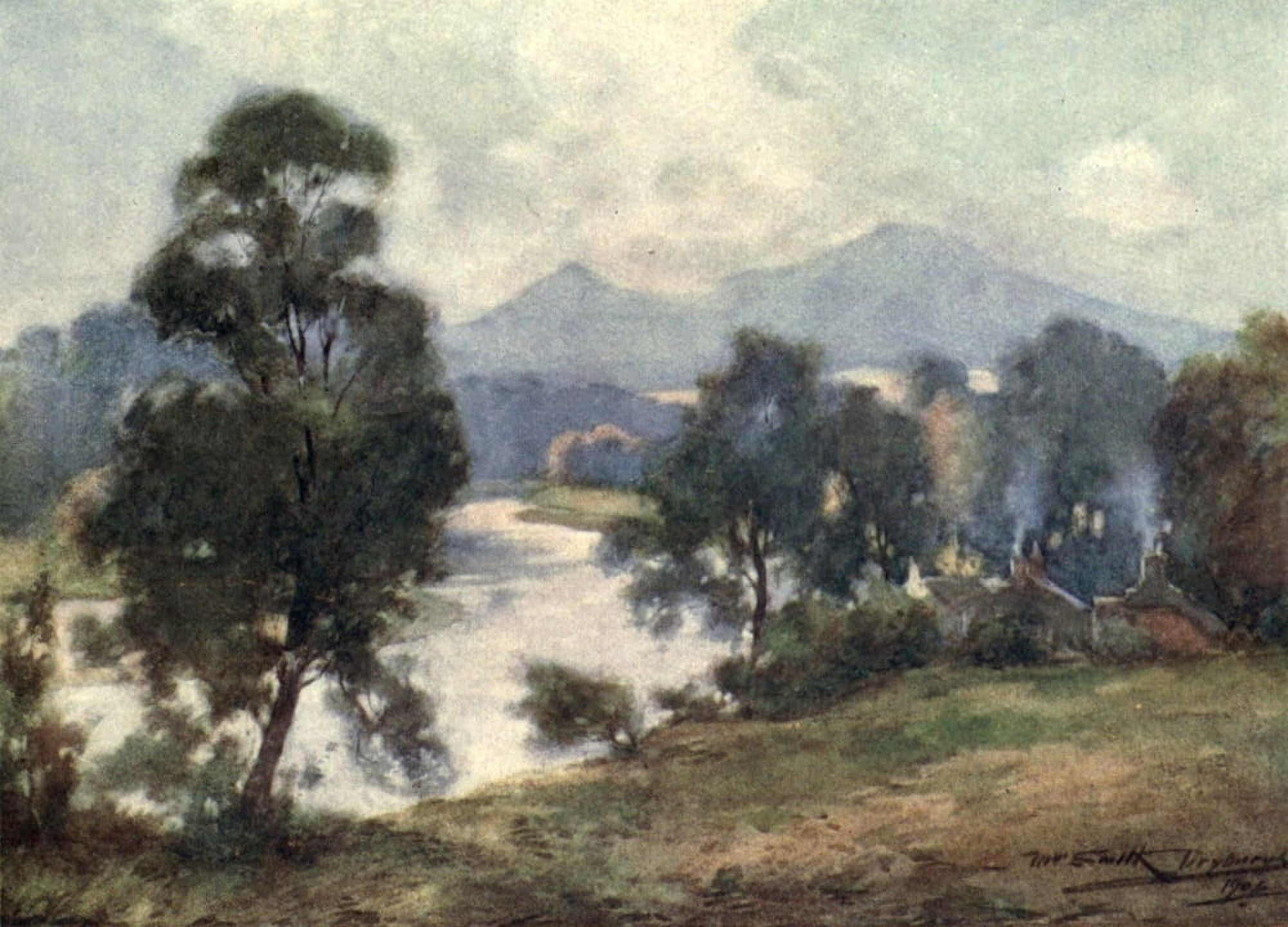 Abbotsford 1905 Eildon Hills & River Tweed Canvas Art - William Smith (18 x 24)