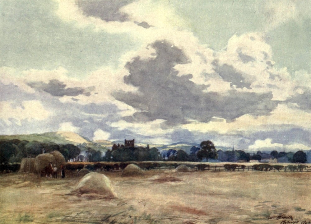 Abbotsford 1905 Melrose Abbey from meadows Canvas Art - William Smith (24 x 36)