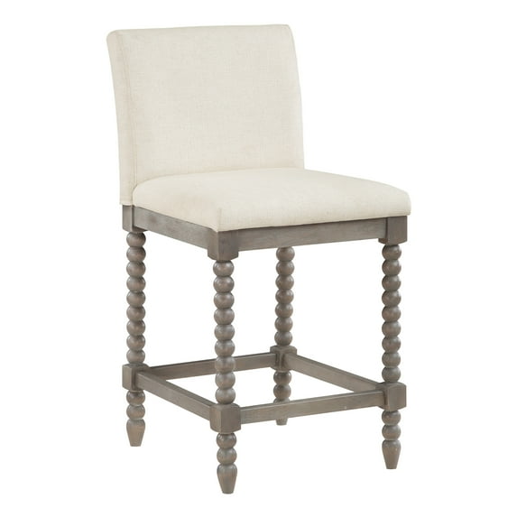 Abbott 26" Spindle Counter Stool with Brushed Gray Frame and Linen White Fabric