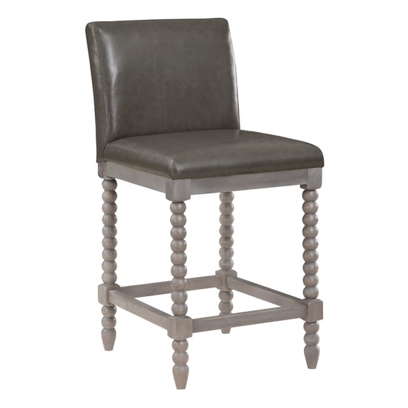 Abbott 26" Spindle Counter Stool with Brushed Gray Frame and Pewter Faux Leather