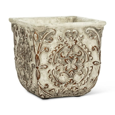 Abbott Collection 27-ABBEY-8023 Medium Square Embossed Planter, Grey/Copper