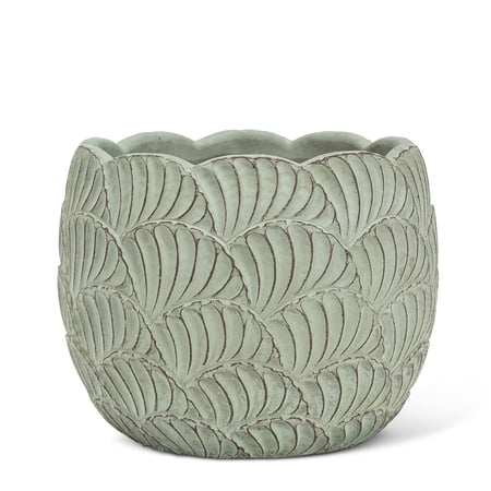 Abbott Collection 27-CAMINO-918-LG Large Round Scallop Planter, Green