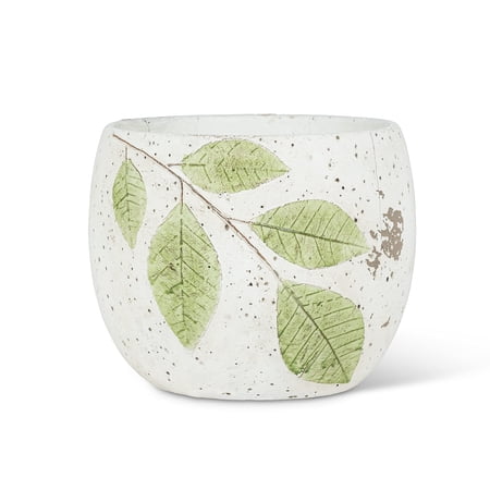 Abbott Collection 27-LINDEN-981-MD Medium Round Leaf Planter, White/Green