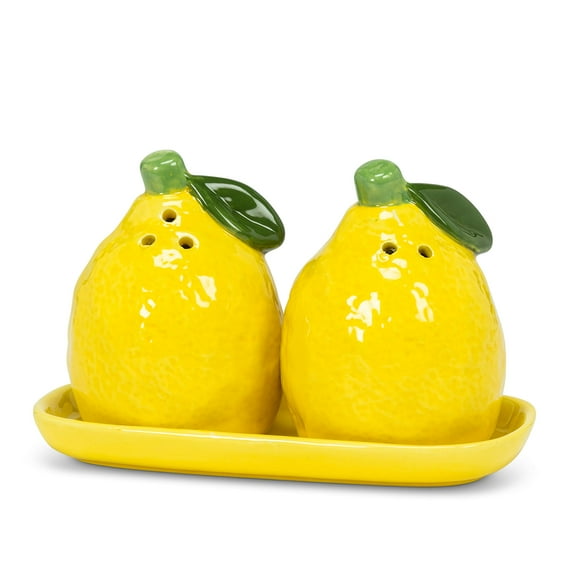Abbott Collection 27-Lemonade-SP Lemon Salt & Pepper on Tray, Yellow/Green