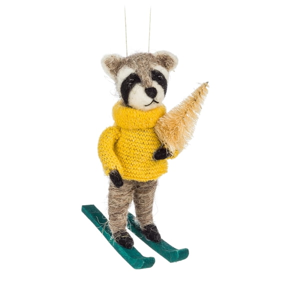 Abbott Collection 27-MERINO-410 Skiing Raccoon Ornament, Grey/Yellow