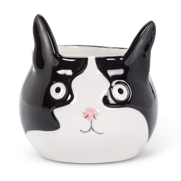 Abbott Collection 27-MINIKIN-067-LG Large Cat Head Planter, Black/White