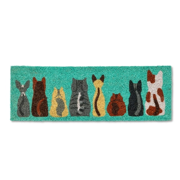 Abbott Collection 35-PFW-AN-2220 Row of Cats Balcony Doormat, 10x30 inches L, Turquoise