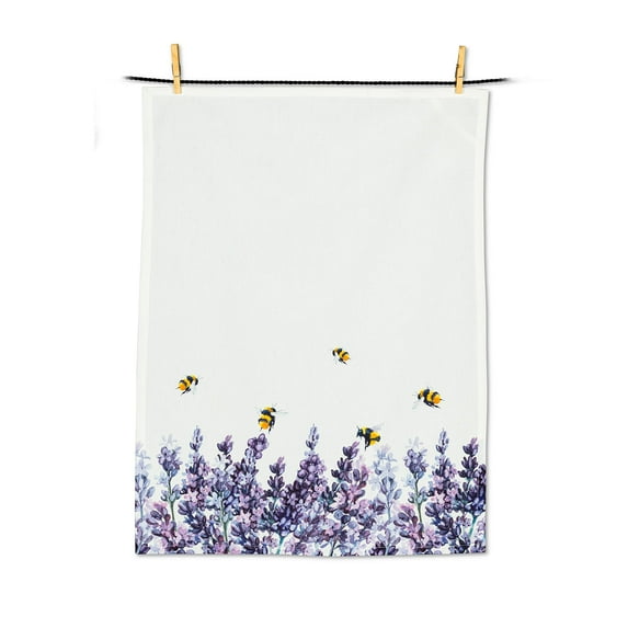 Abbott Collection 56-KT-LAVENDER-02 Lavender & Bees Tea Towel, White/Purple