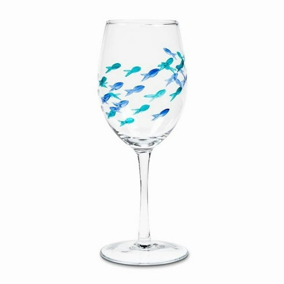 Abbott Collection 9 in. Cut Fish Wine Glass, Blue & Green