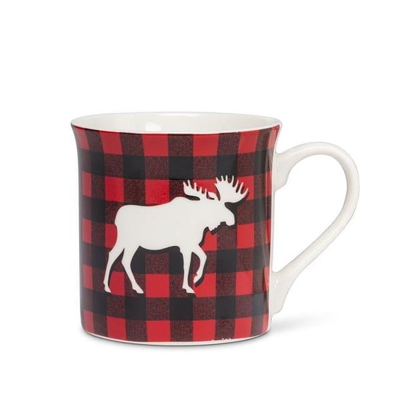 Abbott Collection AB-27-CABIN-MOOSE 3.5 in. Buffalo Check Moose Mug, Red & Black