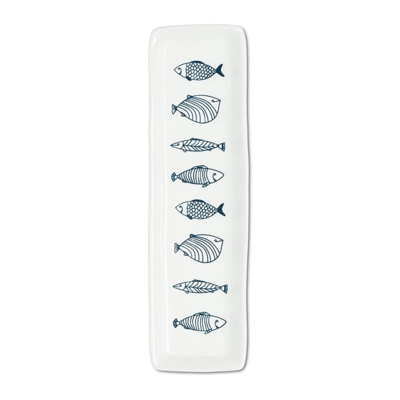 Abbott Collection AB-27-CORFU-770 12.5 in. Long Slim Fish Plate, White & Blue