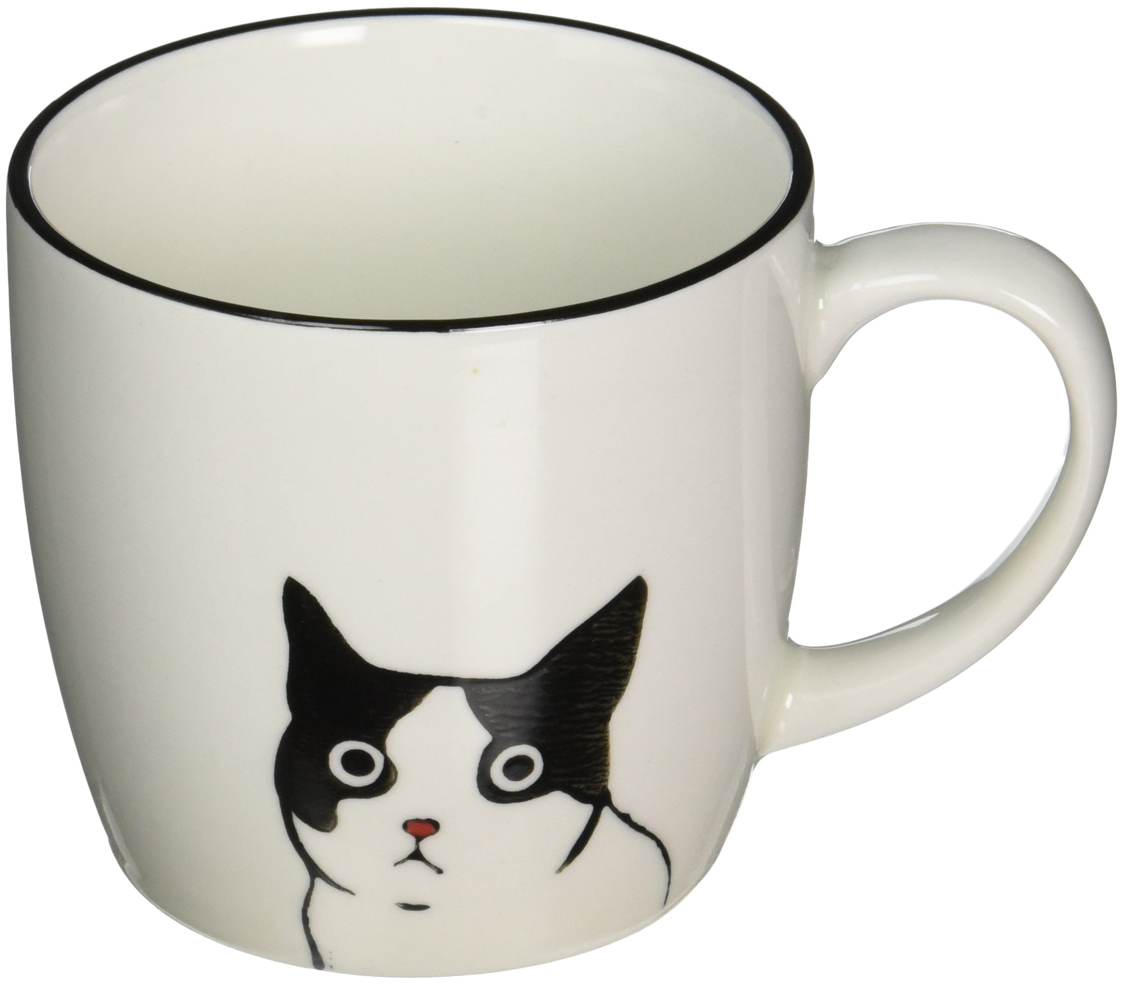 White Ceramic Mug with Black Cat Design, Microwave Safe