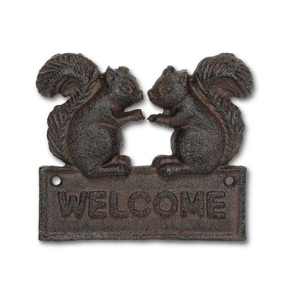Abbott Collection 27-FOUNDRY-0434 Squirrel Welcome Sign, Black/Brown