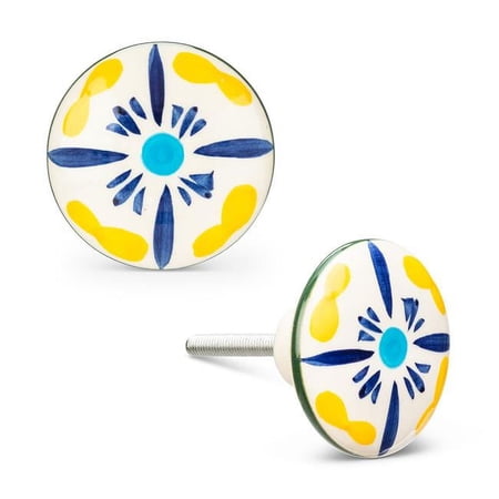 Abbott Collection AB-27-HOME-45 1.5 in. Ceramic Flower Knob, Yellow & Blue