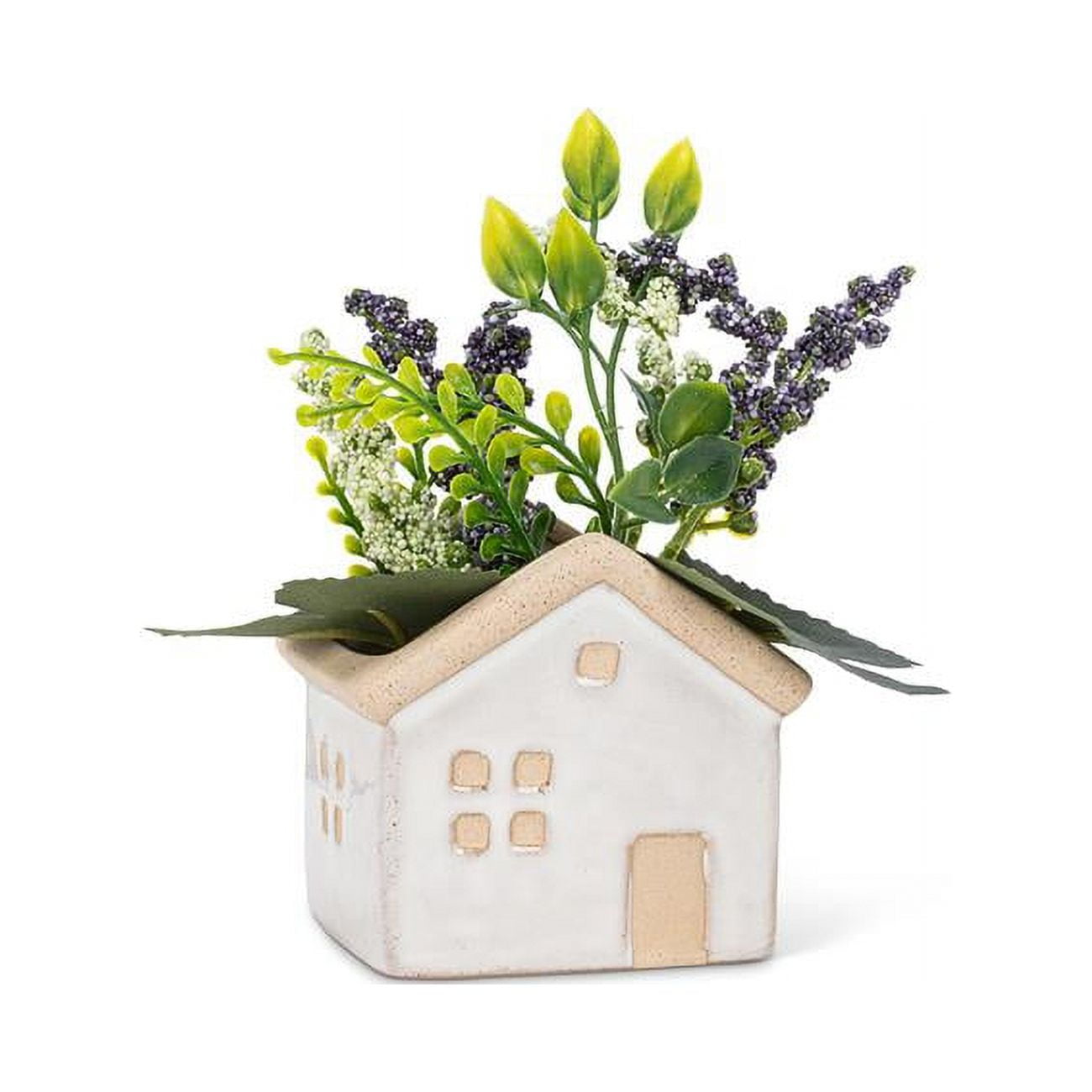 Mini House-Shaped Ceramic Planter with Peach Accents