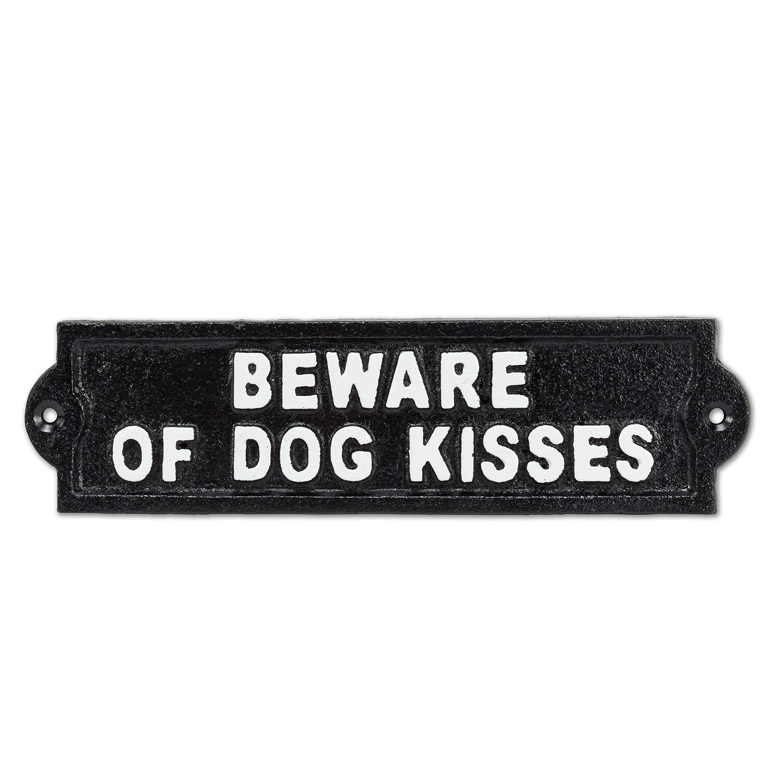 Antique Black Rectangular Iron Outdoor Dog Kisses Sign