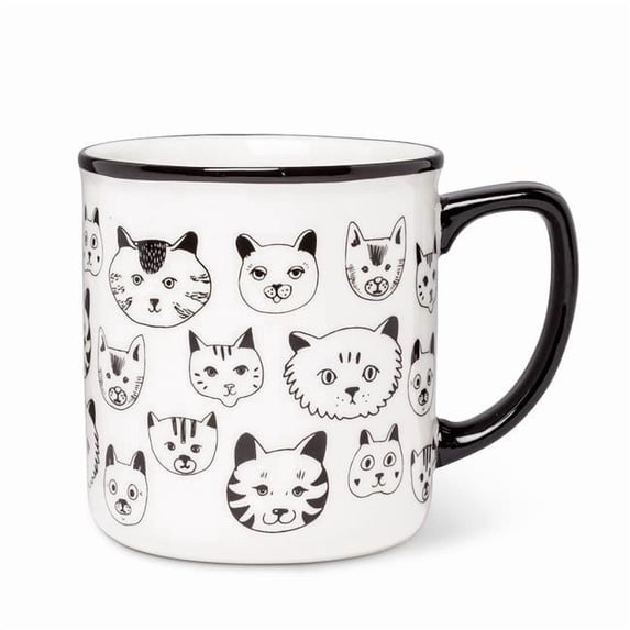 Abbott Collection AB-27-MUG-AB-57 4 in. Simple Cat Faces Mug, White & Black